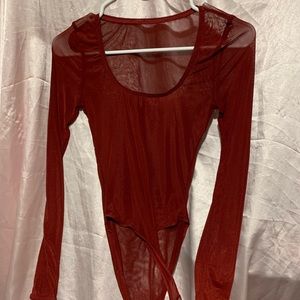 Sheer dark red long sleeve bodysuit size small-medium